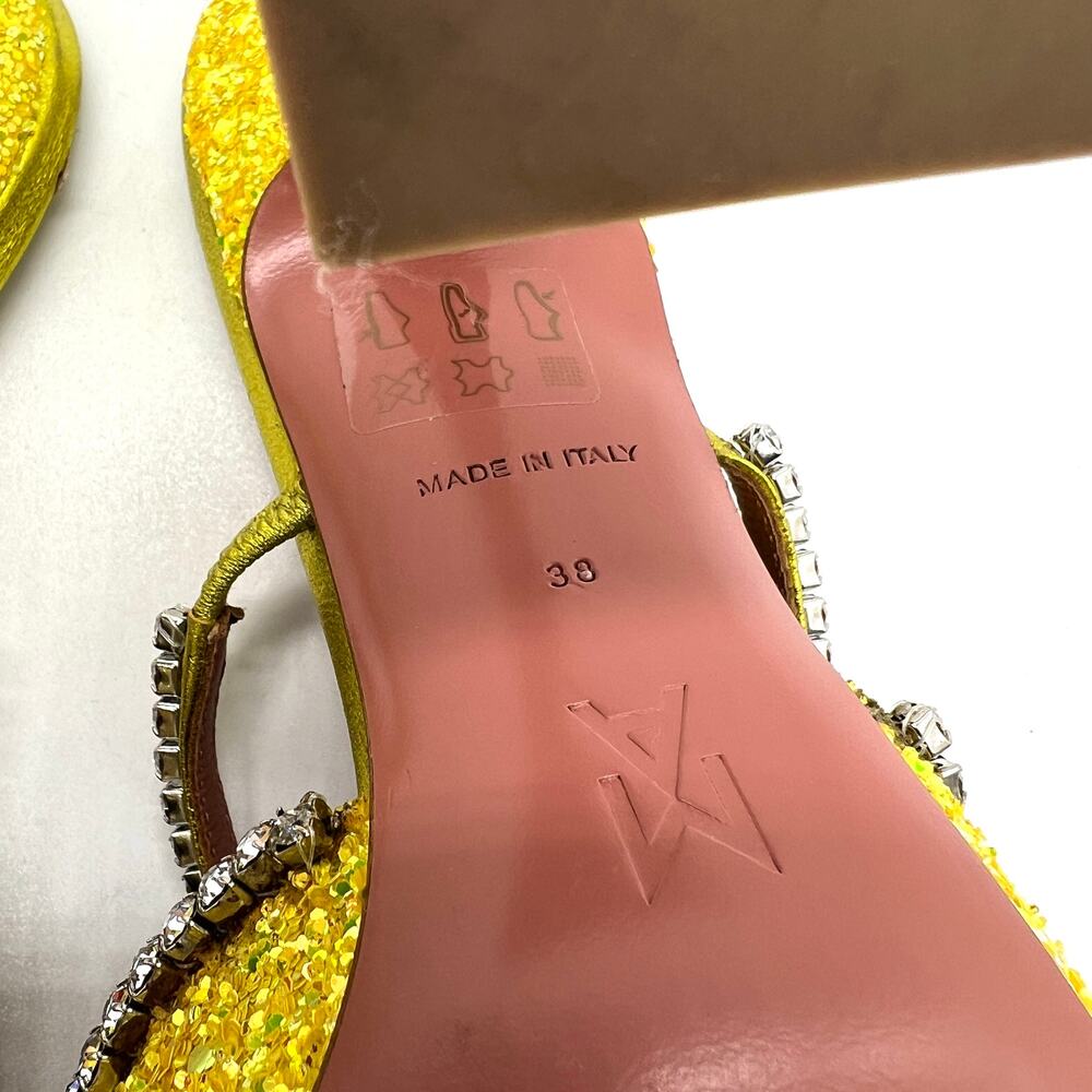 AMINA MUADDI Glitter Gilda Heeled Mule Women 8 Yellow Rhinstone Strap Pointy Toe - Picture 8 of 16
